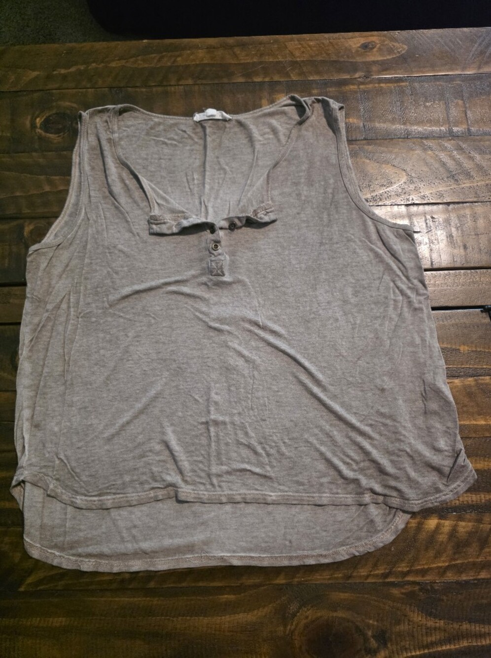 Jane and Delancey Distressed Brown Sleeveless Henley Tank